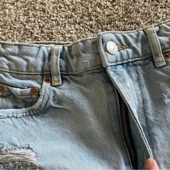 ZARA The High Waist Jean Micro Mini Shorts Womens 2 Light Wash Distressed Cutoff - Picture 5 of 16